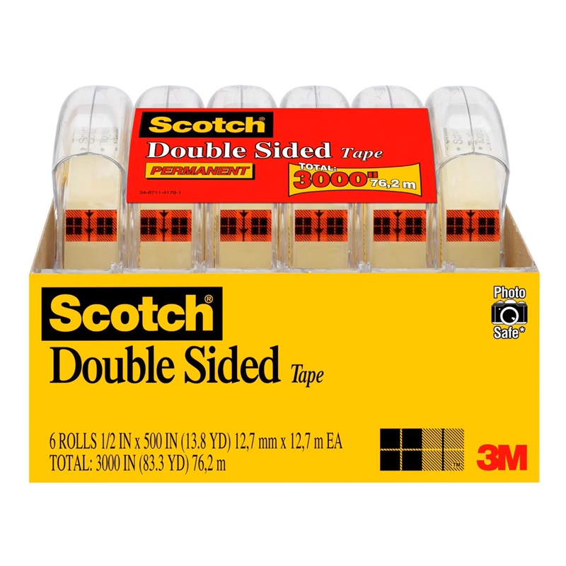 Scotch Double Sided Tape, Clear, 12 x 500, 6 Dispensers 1